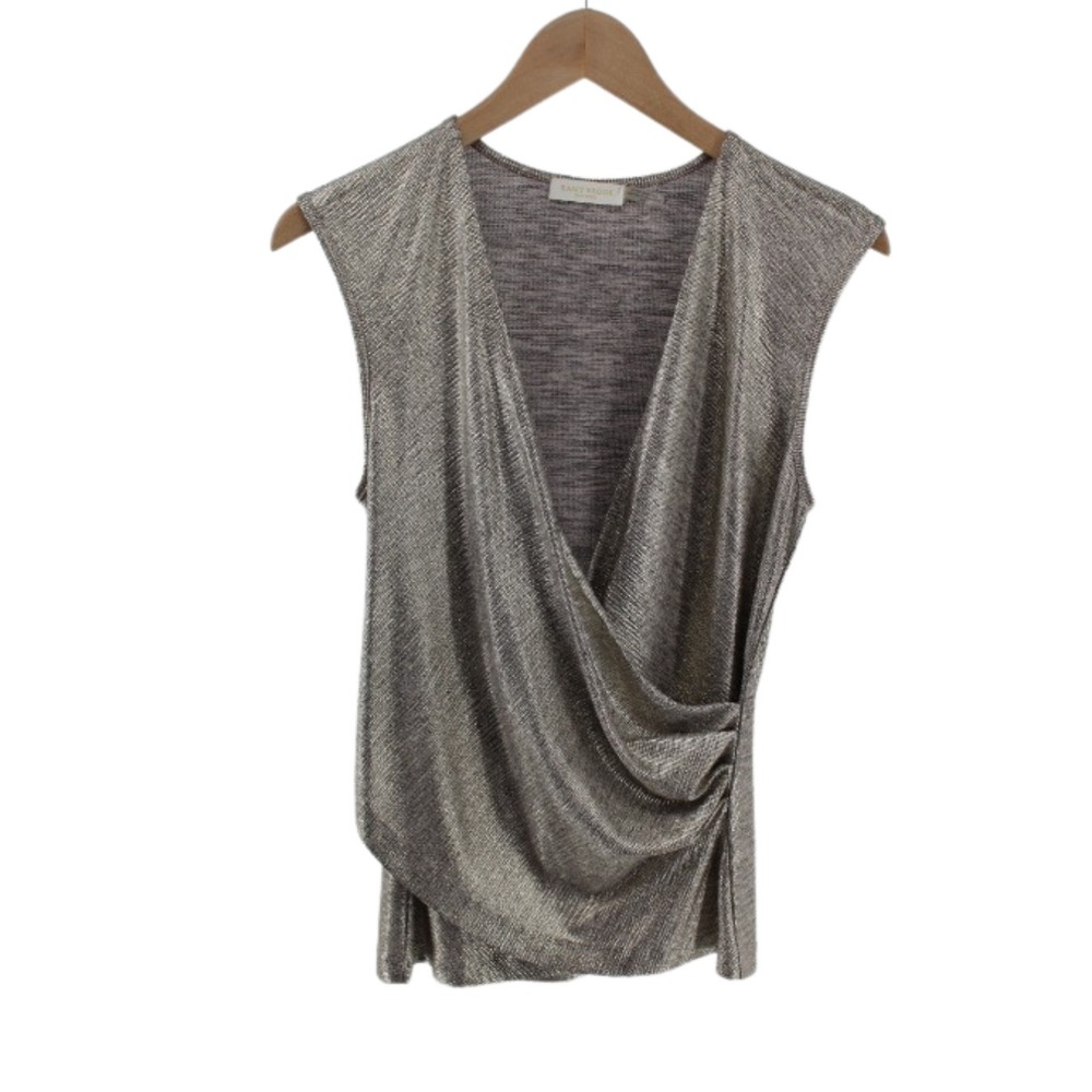 Ramy Brook Metallic Gold Sleeveless Wrap Top Women's Small Draped‎ Blouse